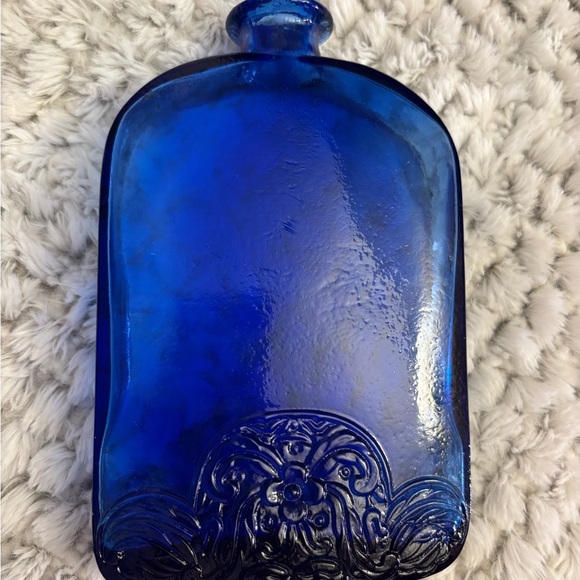 Rare! Vintage European Cobalt Blue Glass Bottles w/Embossed Floral Pattern - Picture 1 of 2